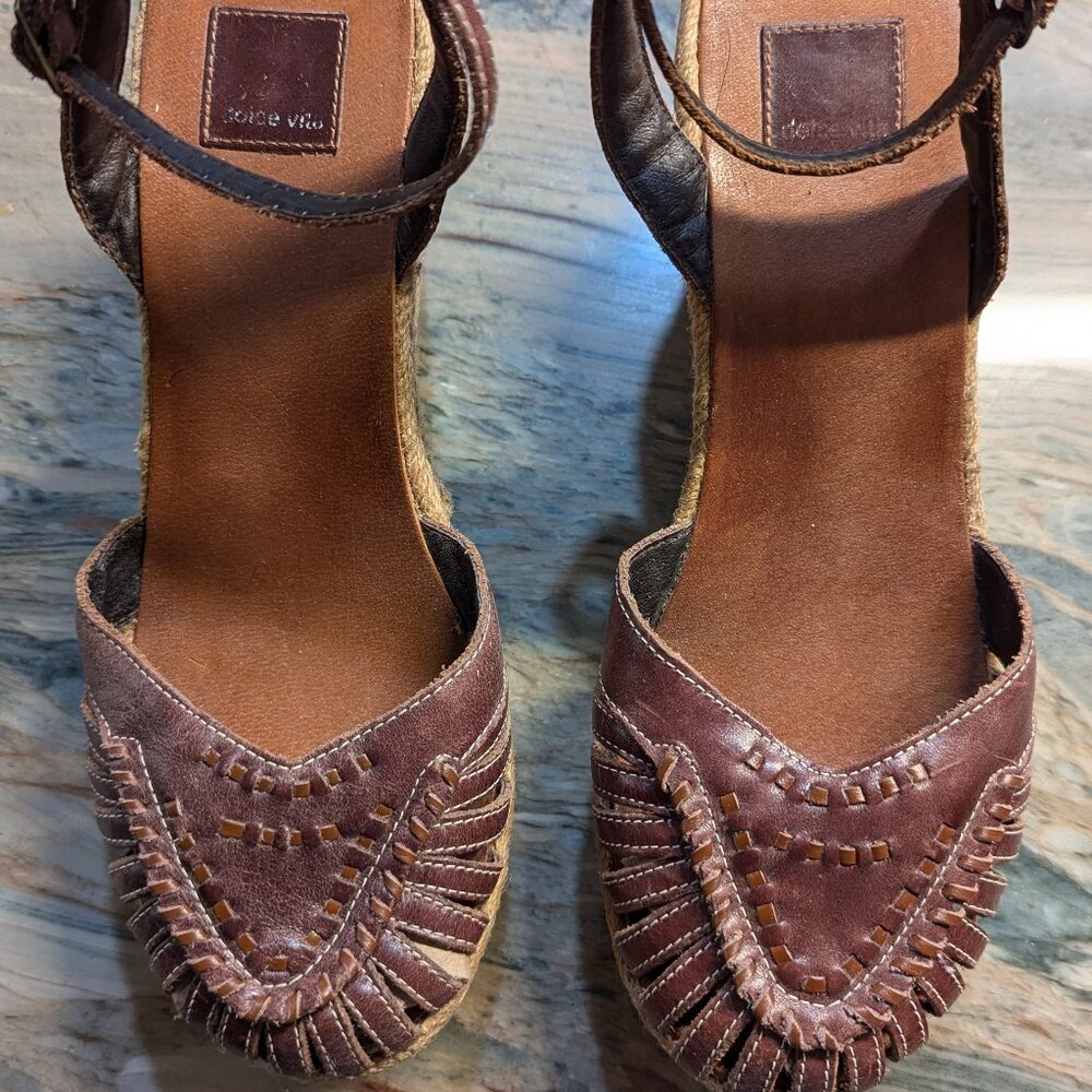 Dolce Vita Brown Leather 4" Wedge Espadrille Sandals